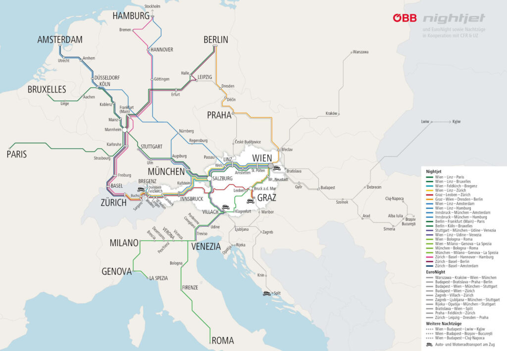 ÖBB Nightjet Streckennetz 2024